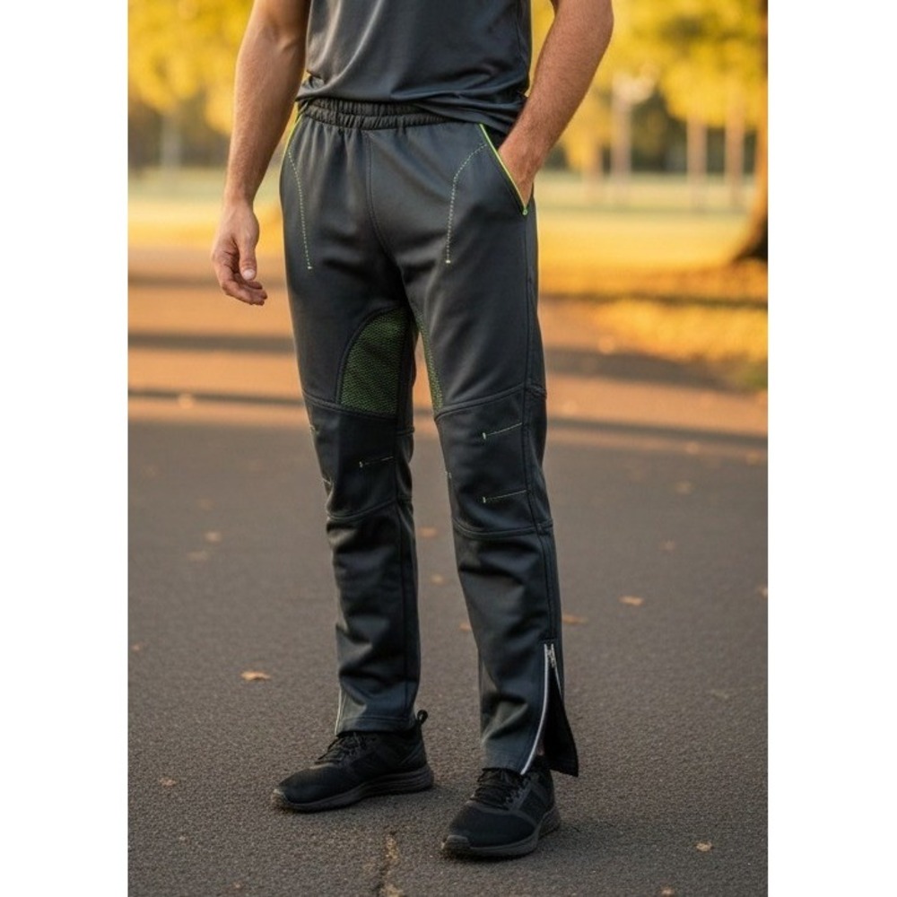LAMEDA Men's Fleece Cycling Pants Black Neon Green Thermal Bike‎ Outdoor Size M